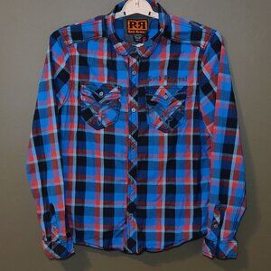 Rock Revival Taylor Blue Plaid Long Sleeve Button Down SIZE MEDIUM